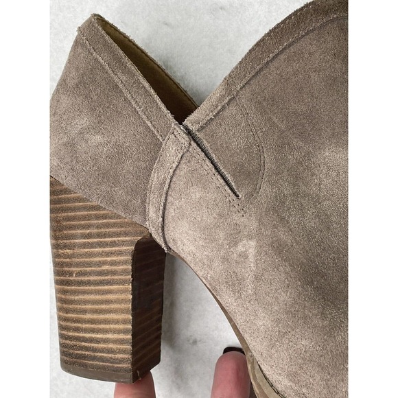 Lucky Brand Laretah Taupe Suede Leather Open Toe High‎ Heel Ankle Boots Size 9.5 - Picture 2 of 13
